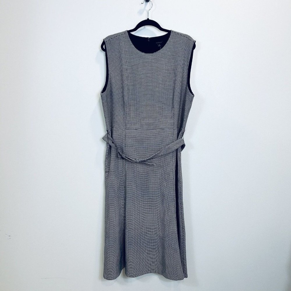 NWT Ann Taylor Black White Houndstooth Sleeveless Belted Midi Dress Size 18